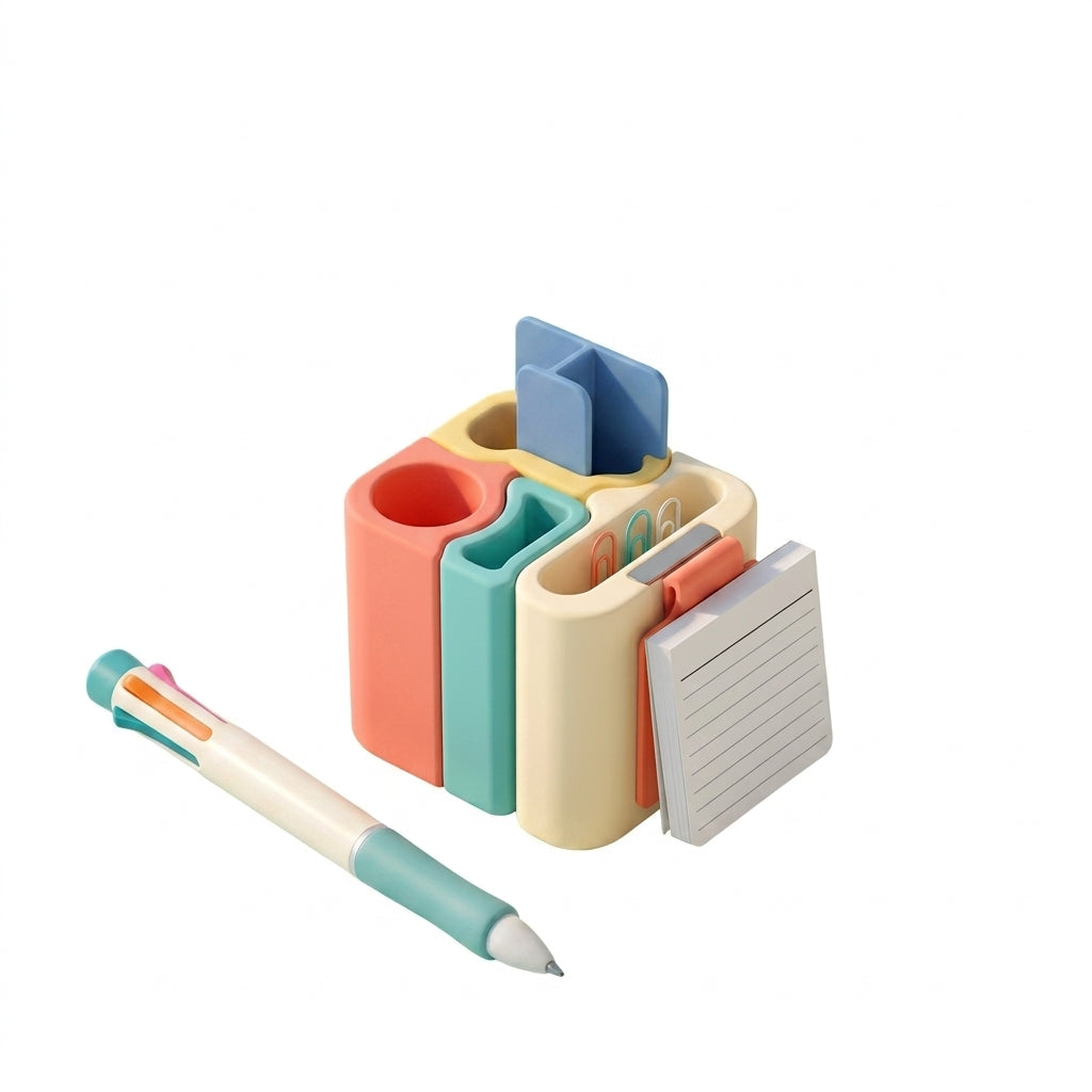 QiasFnm™ Ultimate Desk Buddy - Modular Desktop Organizer and Multi-Color Pen Set | Cute Aesthetic Office Supplies, Cushion Touchscreen Stylus, Magnetic Paper Clip Holder & Note Stand for Home Office, School & Study Desk