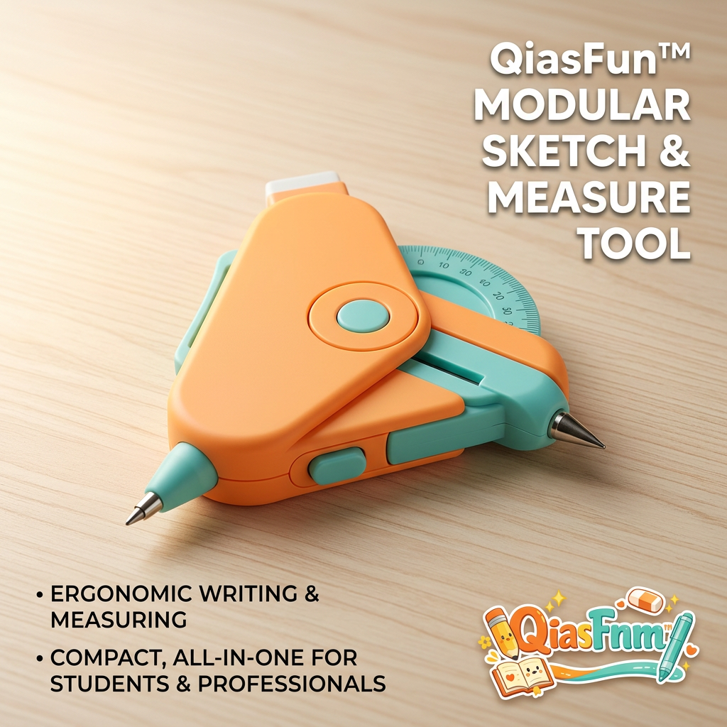 QiasFnm™ 4-in-1 Modular Sketch & Measure Tool - Multi-Functional Geometry Compass with Pen, Protractor, and Eraser - Ergonomic Drafting & Drawing Stationery for Students, Architects, and Designers
