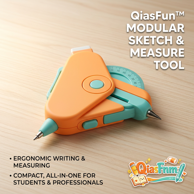QiasFnm™ 4-in-1 Modular Sketch & Measure Tool - Multi-Functional Geometry Compass with Pen, Protractor, and Eraser - Ergonomic Drafting & Drawing Stationery for Students, Architects, and Designers