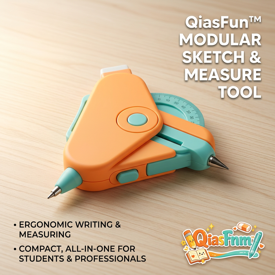 QiasFnm™ 4-in-1 Modular Sketch & Measure Tool - Multi-Functional Geometry Compass with Pen, Protractor, and Eraser - Ergonomic Drafting & Drawing Stationery for Students, Architects, and Designers