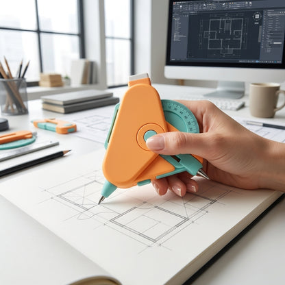 QiasFnm™ 4-in-1 Modular Sketch & Measure Tool - Multi-Functional Geometry Compass with Pen, Protractor, and Eraser - Ergonomic Drafting & Drawing Stationery for Students, Architects, and Designers