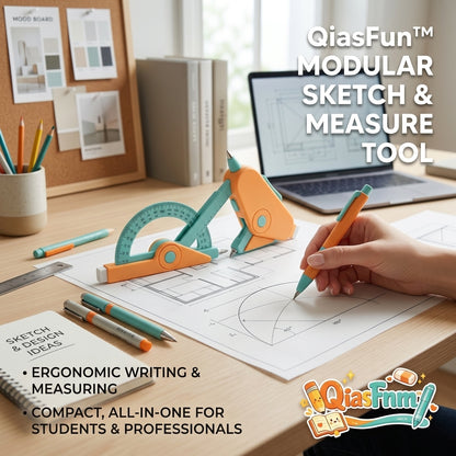 QiasFnm™ 4-in-1 Modular Sketch & Measure Tool - Multi-Functional Geometry Compass with Pen, Protractor, and Eraser - Ergonomic Drafting & Drawing Stationery for Students, Architects, and Designers