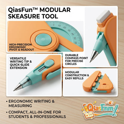 QiasFnm™ 4-in-1 Modular Sketch & Measure Tool - Multi-Functional Geometry Compass with Pen, Protractor, and Eraser - Ergonomic Drafting & Drawing Stationery for Students, Architects, and Designers