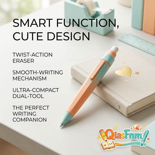 QiasFnm™ Aesthetic Erasable Gel Pen with Twist-Up Eraser | Cute Pastel 2-in-1 Smooth Writing Pen for Journaling, Note-Taking, School & Office Supplies