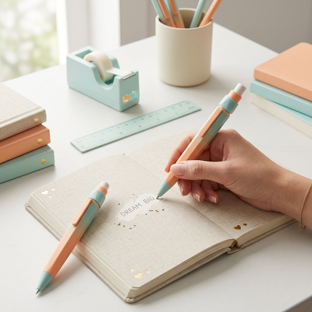 QiasFnm™ Aesthetic Erasable Gel Pen with Twist-Up Eraser | Cute Pastel 2-in-1 Smooth Writing Pen for Journaling, Note-Taking, School & Office Supplies