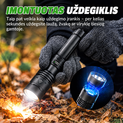 Žibintuvėlis su įmontuotu ugnies įžiebimo lęšiu