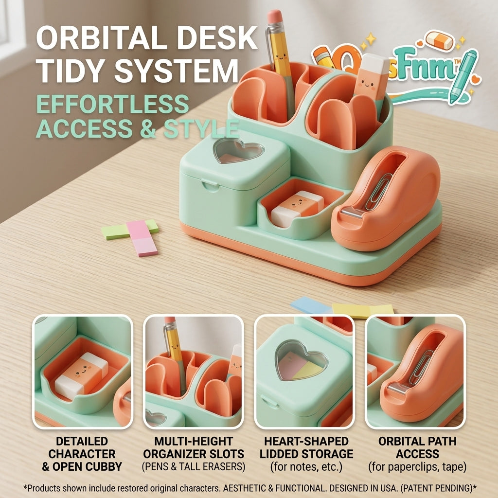 QiasFnm™ Cute Desk Organizer with Tape Dispenser - Aesthetic Kawaii Stationery Holder & Pencil Cup, Modular Desktop Storage Box for Sticky Notes, Paperclips, Pens, School & Office Supplies for Girls, Kids, Adults