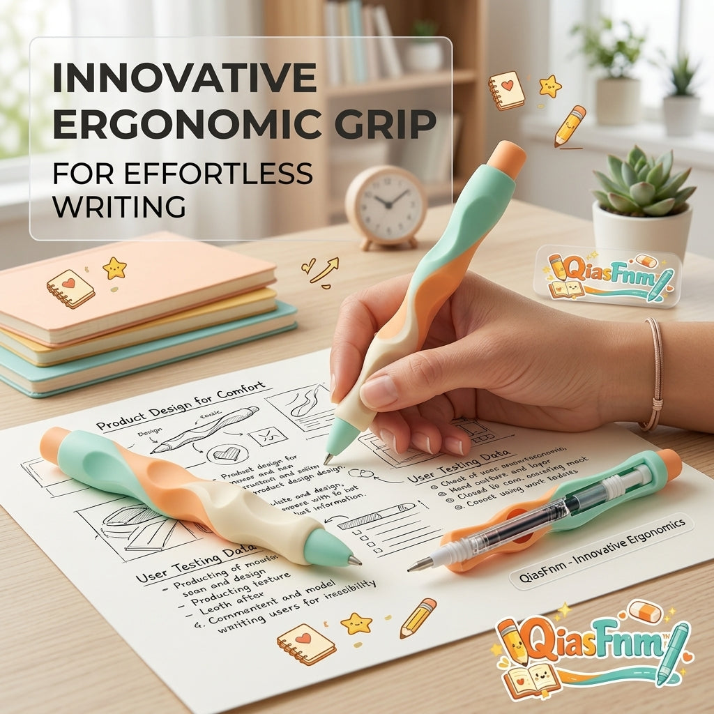 QiasFnm™ Ergonomic Gel Pens, Cute Writing Pens with Multi-Finger Comfort Grip, Retractable Fine Point Black Ink Pens for School, Office, Kids, and Hand Fatigue Relief