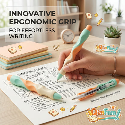 QiasFnm™ Ergonomic Gel Pens, Cute Writing Pens with Multi-Finger Comfort Grip, Retractable Fine Point Black Ink Pens for School, Office, Kids, and Hand Fatigue Relief