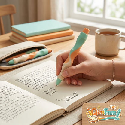 QiasFnm™ Ergonomic Gel Pens, Cute Writing Pens with Multi-Finger Comfort Grip, Retractable Fine Point Black Ink Pens for School, Office, Kids, and Hand Fatigue Relief